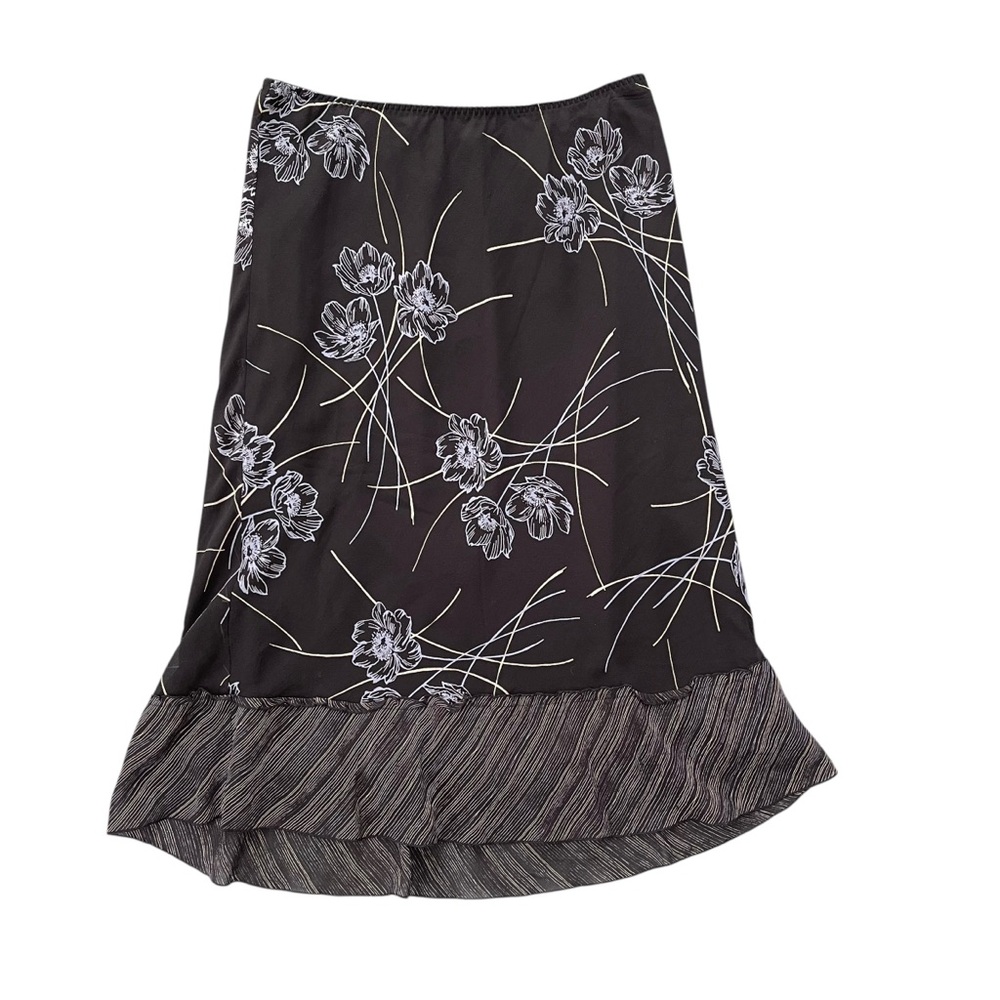 Vintage The Limited Black Floral Silk Midi Skirt M 90s Style Y2K